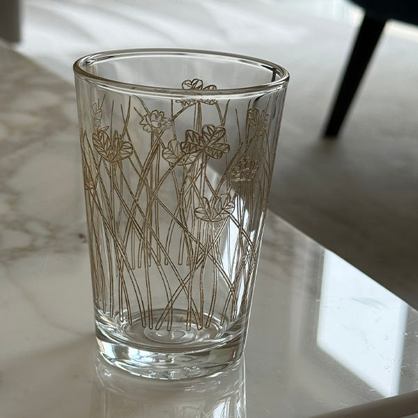 Gold Flying Botanical flower  Drinking Glass Set -طقم اكواب بنقشة نباتية ذهبي