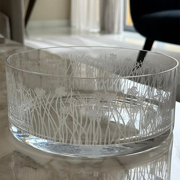 White Flying Botanical flower Large Bowl Glazed Satin 25 cm  - وعاء تقديم بنقشة نباتية أبيض 25 سم