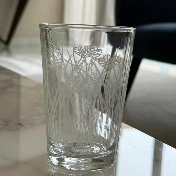 White Flying Botanical flower  Drinking Glass Set -طقم اكواب بنقشة نباتية أبيض