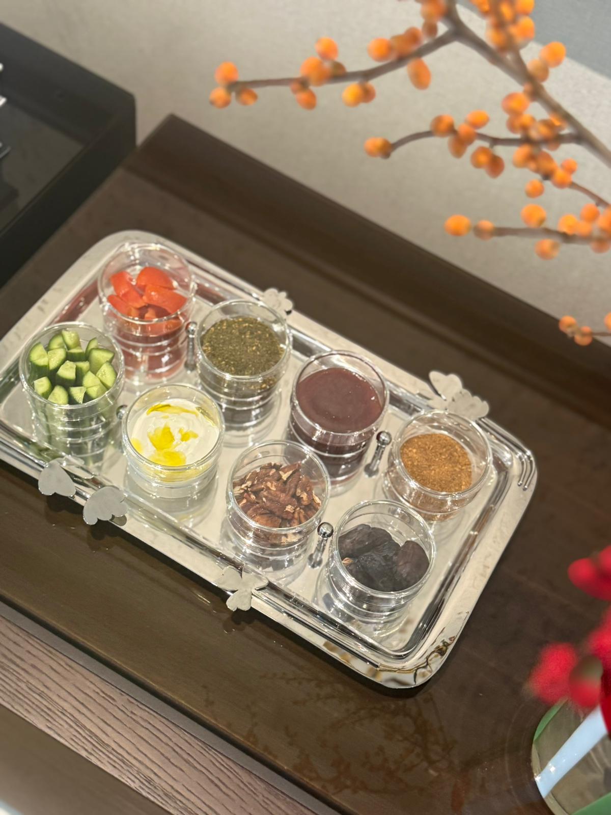 Botanical Rectangular Acrylic Tray with 8-Cup Holder and Lid - صينية مستطيلة بنقشة نباتية من الأكريليك مع حامل 8 أكواب وغطاء