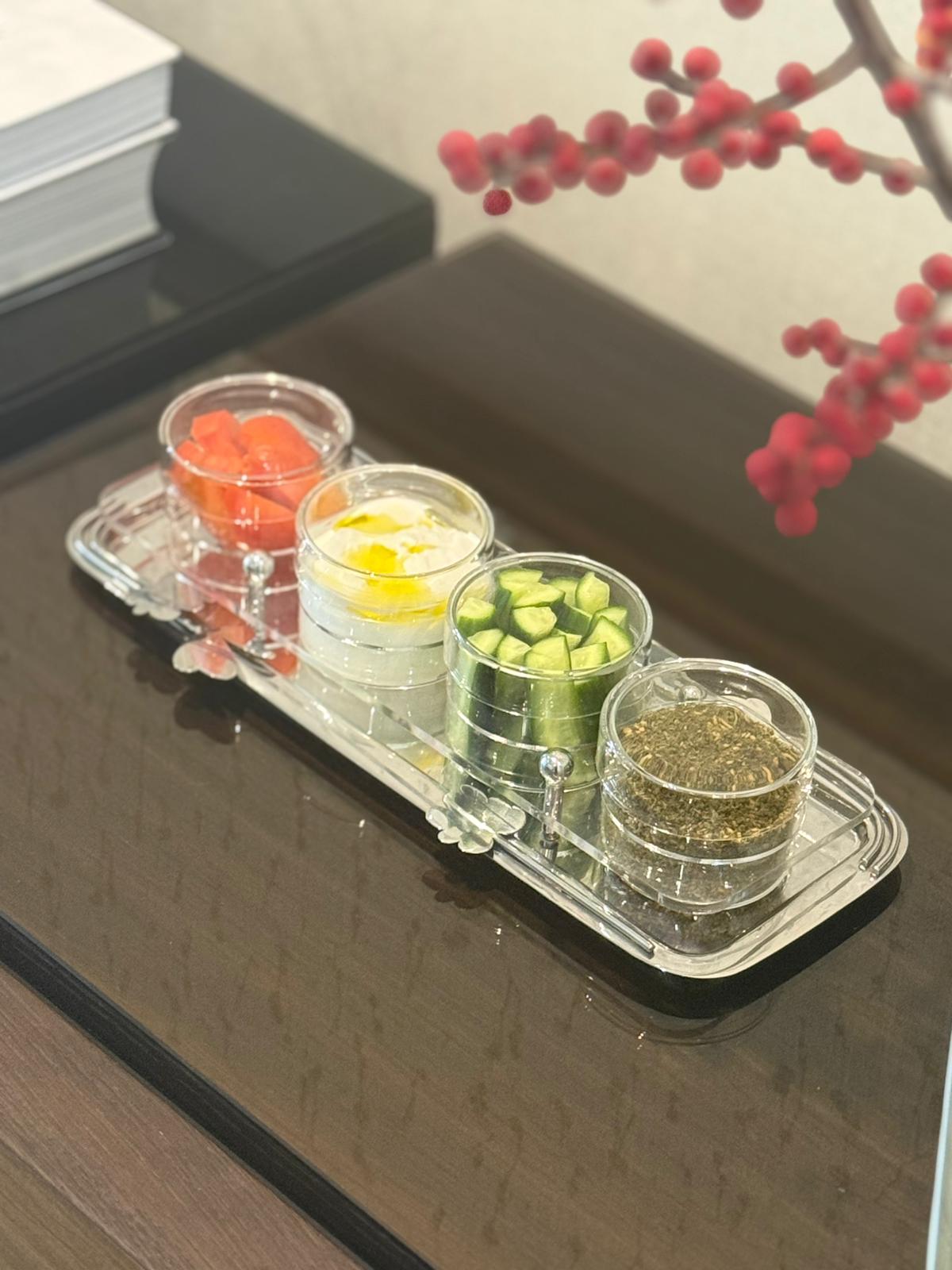 Botanical Rectangular Acrylic Tray with 4-Cup Holder and Lid - صينية مستطيلة بنقشة نباتية من الأكريليك مع حامل 4 أكواب وغطاء