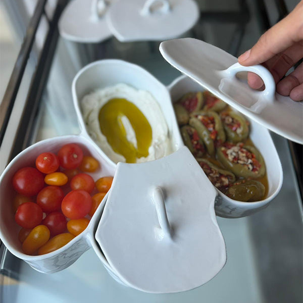 Attached Platter with Lid WHITE   -  طبق مرفق مع غطاء أبيض