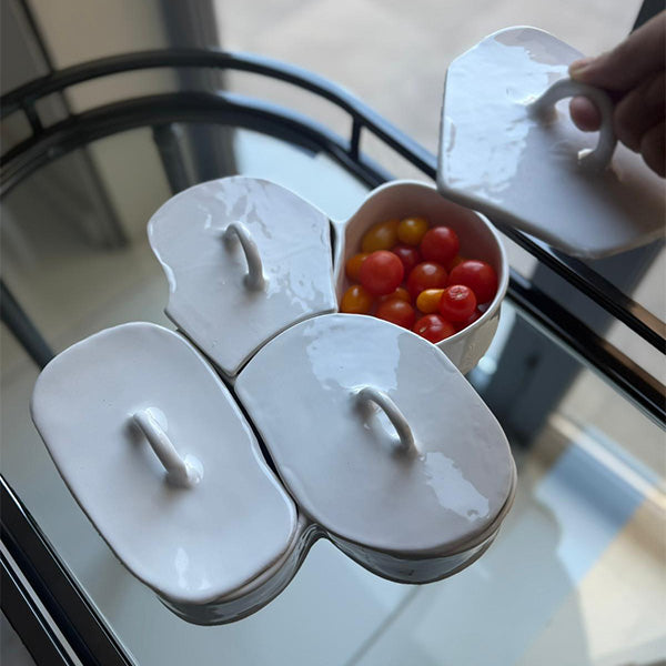 Attached Platter with Lid WHITE   -  طبق مرفق مع غطاء أبيض