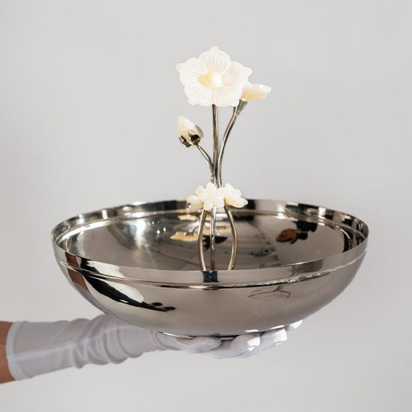 Large Round Bowl With Flower 32x32x30 - صينية دائرية كبيرة مع ورد