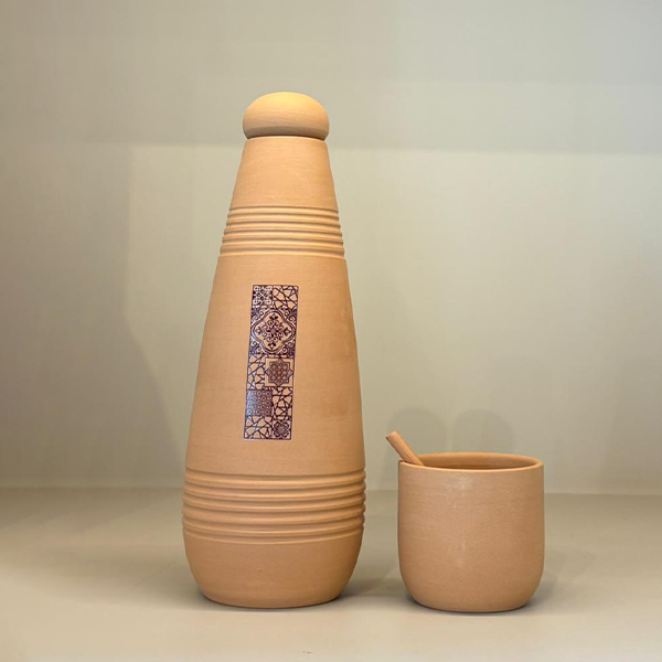Water Drinking Pot With Cup , Maroon - فخارة تنقية المياه ,مارون