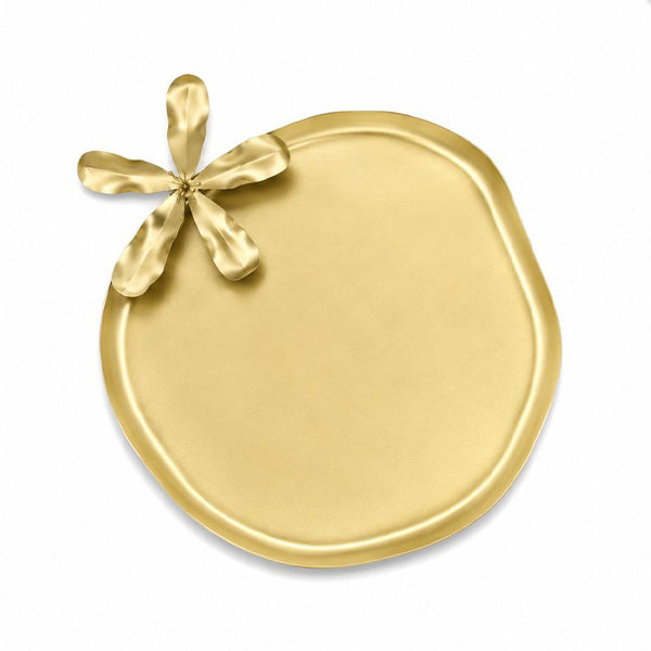 Random Shape Tray With Sheet Flower ,Gold - صينية بشكل عشوائي مزخرفة بزهرة , ذهبي