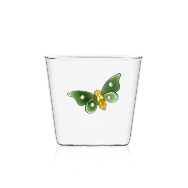 Glass Tumbler Green Butterfly 350ml - كوب زجاجي داخله تصميم فراشة لون أخضر 350مل