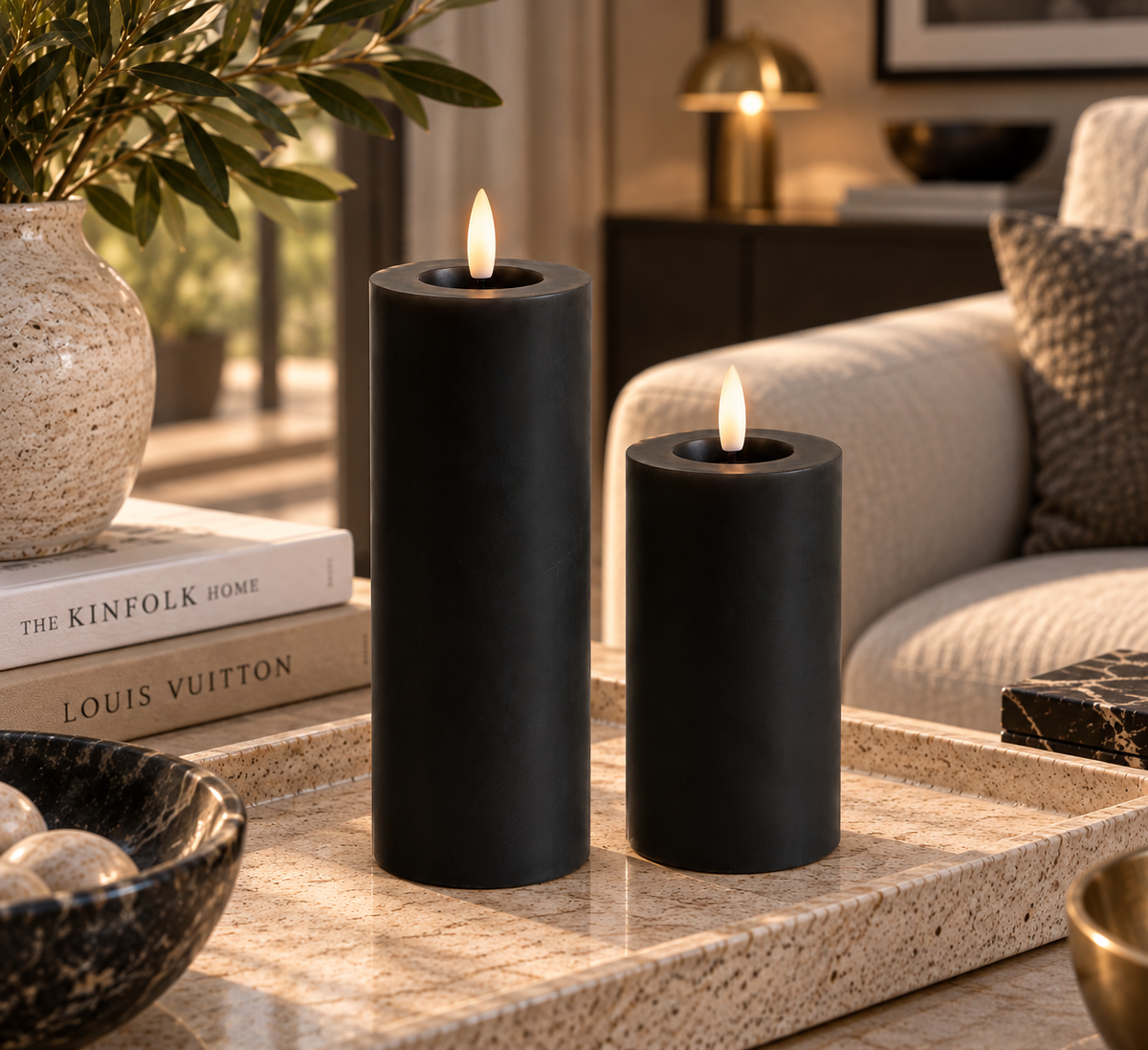 MM LED pillar candle, Silk, Melted, Charcoal, 74x150 mm - MM شمعة عمودية LED، حرير، ذائب، فحمي، 74x150 ملم