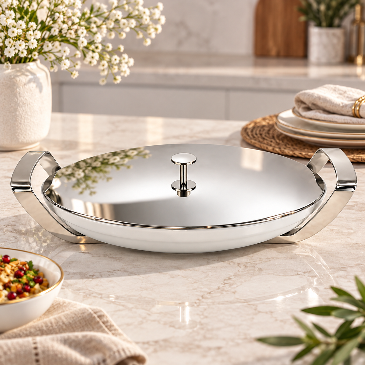 Oval Lid stainless steel 44x27 CM - غطاء بيضاوي , فضي