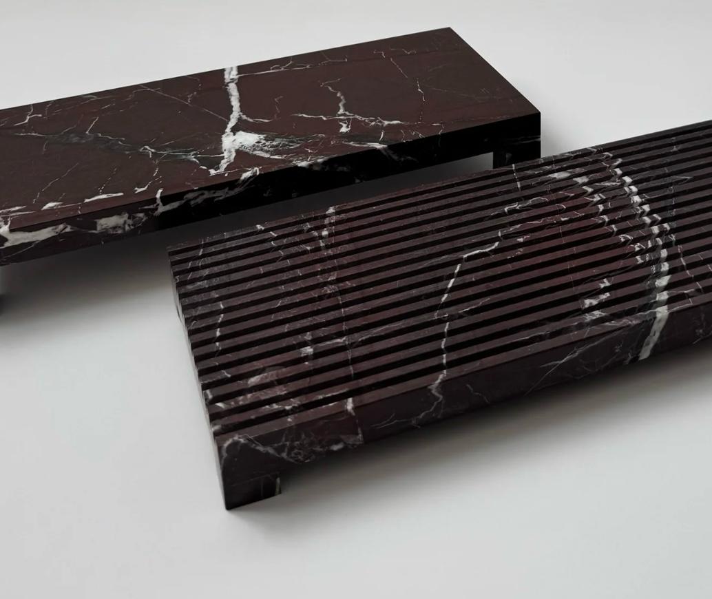 TEXTURED-MAROON MARBLE SET , 13CM X 30CM - طقم رخام مزخرف كستنائي مقاس 13 سم × 30 سم