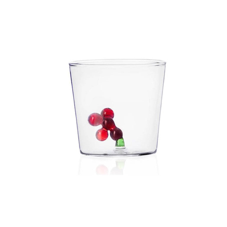 Glass Tumbler Red Berries , 350ml - كوب زجاجي داخله تصميم توت أحمر ,  350مل